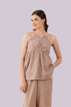 Beige Mukaish Blazer,  Pants And Textured Cotton Camisole Co-Ord Set