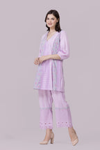 Lilac/Blossom Print & Lace Tunic And Pant Co-Ord Set