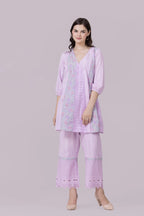 Lilac/Blossom Print & Lace Tunic And Pant Co-Ord Set