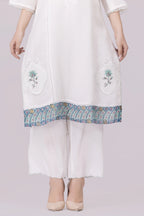 White-Whisper/Aqua Lotus Print & Cutwork Embroidered Silk Georgette-Organza Check Kurta, Palazzo And Dupatta Set