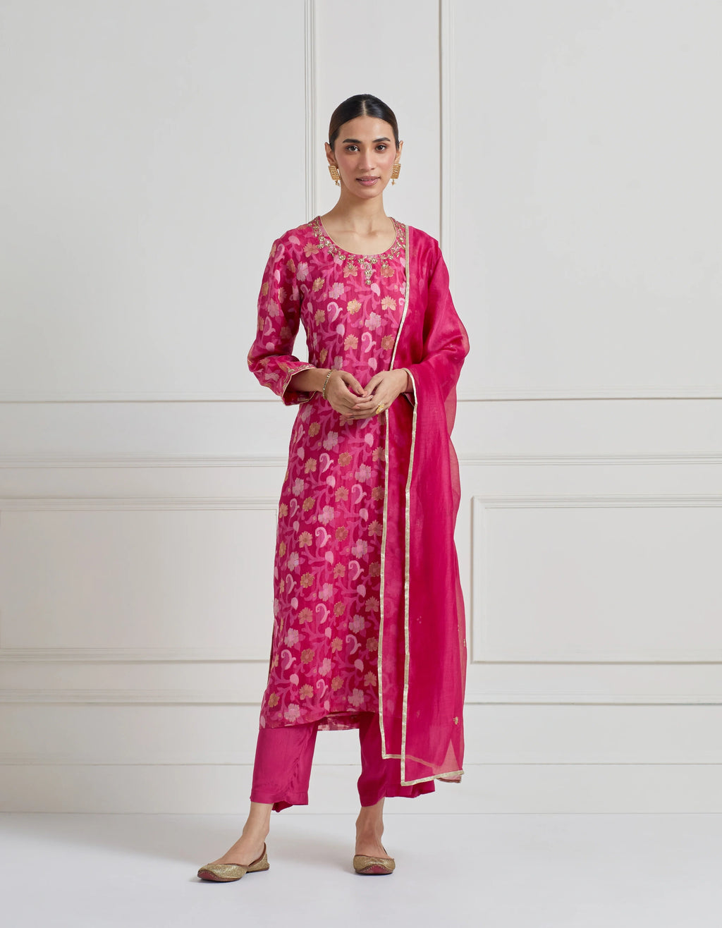 Indian Rose Pink Vintage Banarasi Cutwork Kurta Set