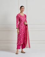 Indian Rose Pink Vintage Banarasi Cutwork Kurta Set