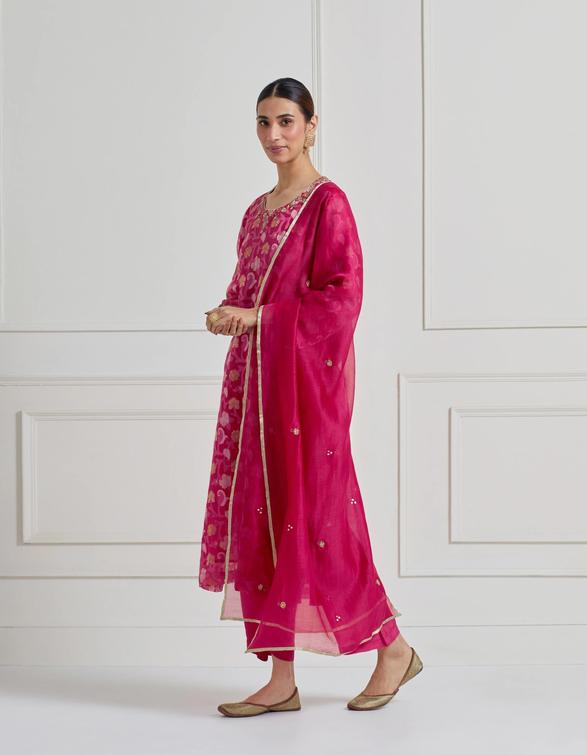 Indian Rose Pink Vintage Banarasi Cutwork Kurta Set
