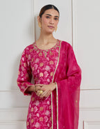 Indian Rose Pink Vintage Banarasi Cutwork Kurta Set
