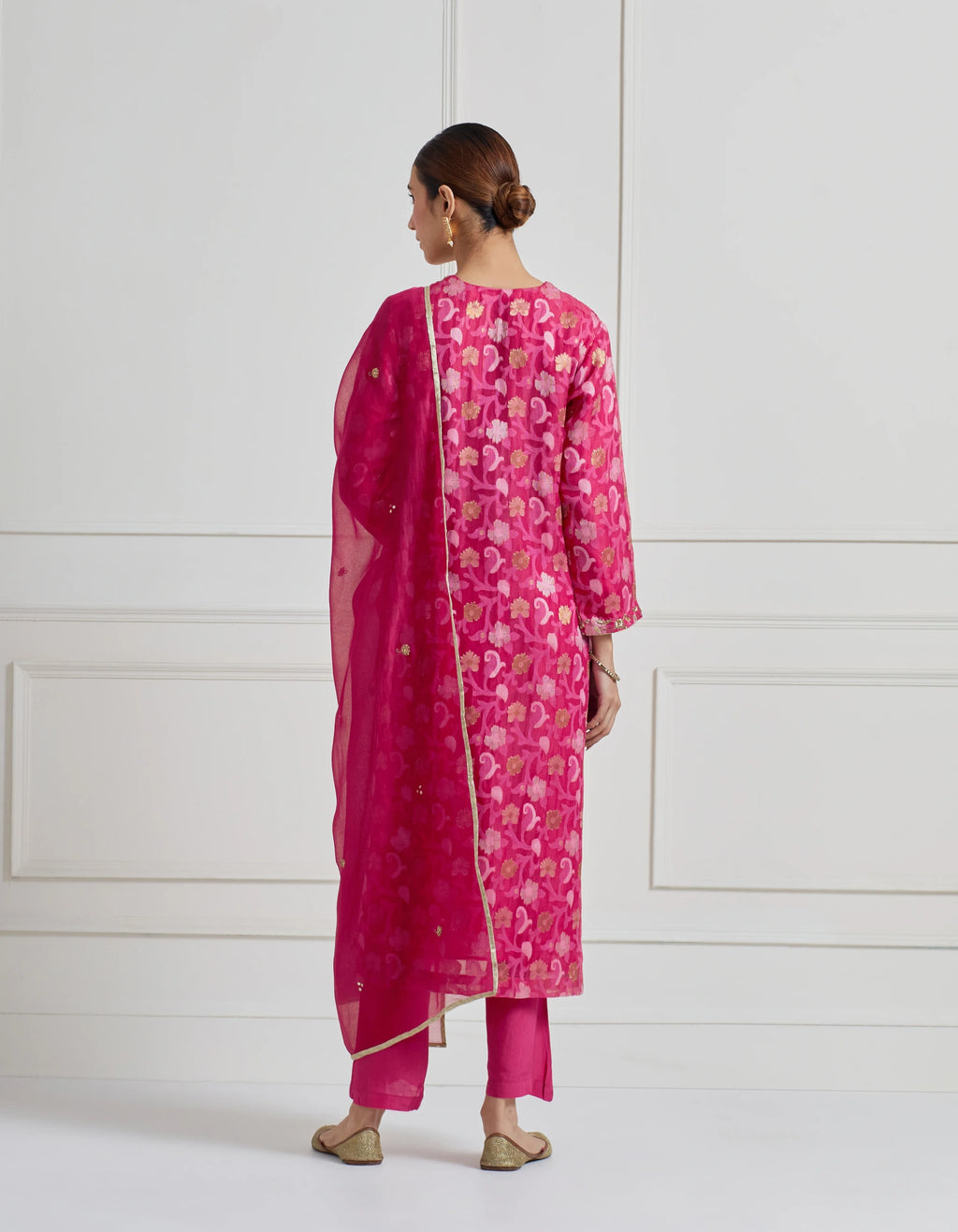 Indian Rose Pink Vintage Banarasi Cutwork Kurta Set
