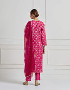 Indian Rose Pink Vintage Banarasi Cutwork Kurta Set