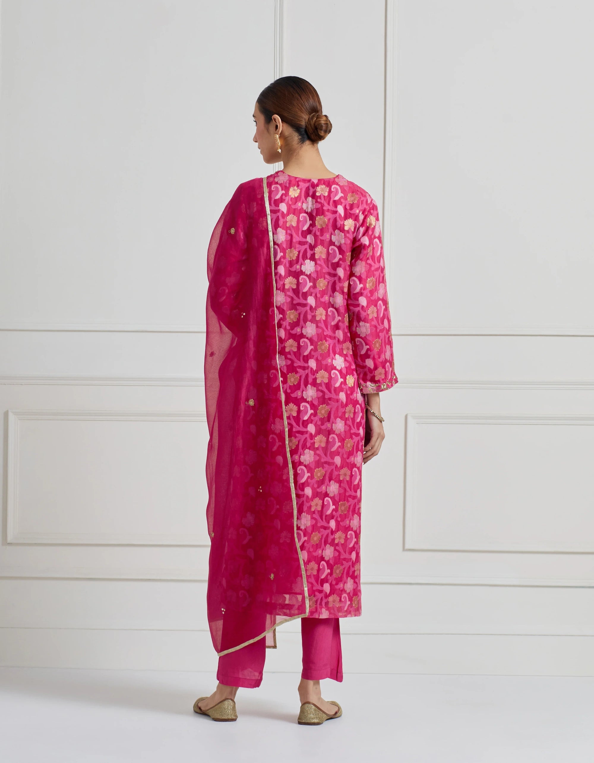 Indian Rose Pink Vintage Banarasi Cutwork Kurta Set