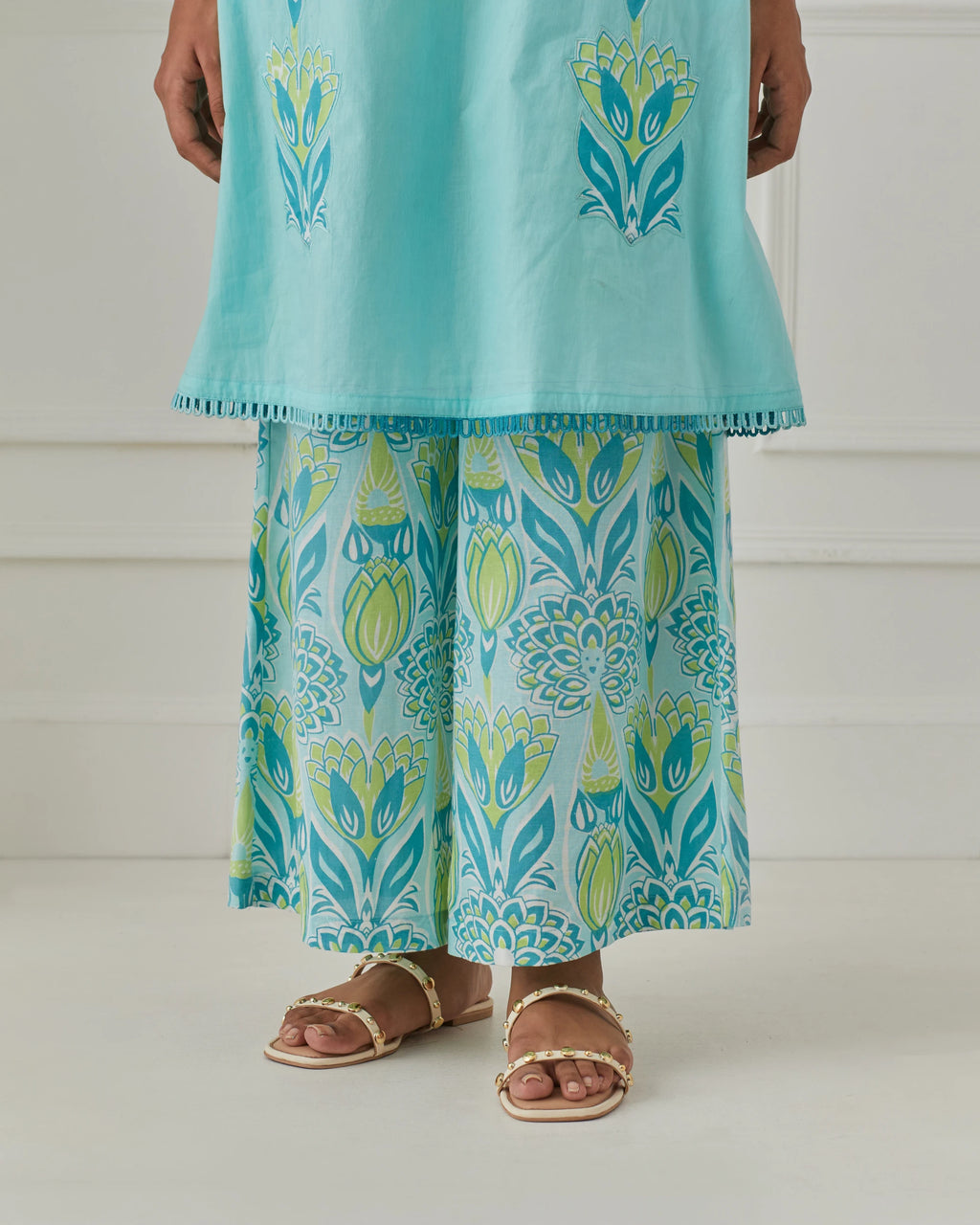 Aquamarine Dancing Peacock Halter Neck Cord Set Of 2
