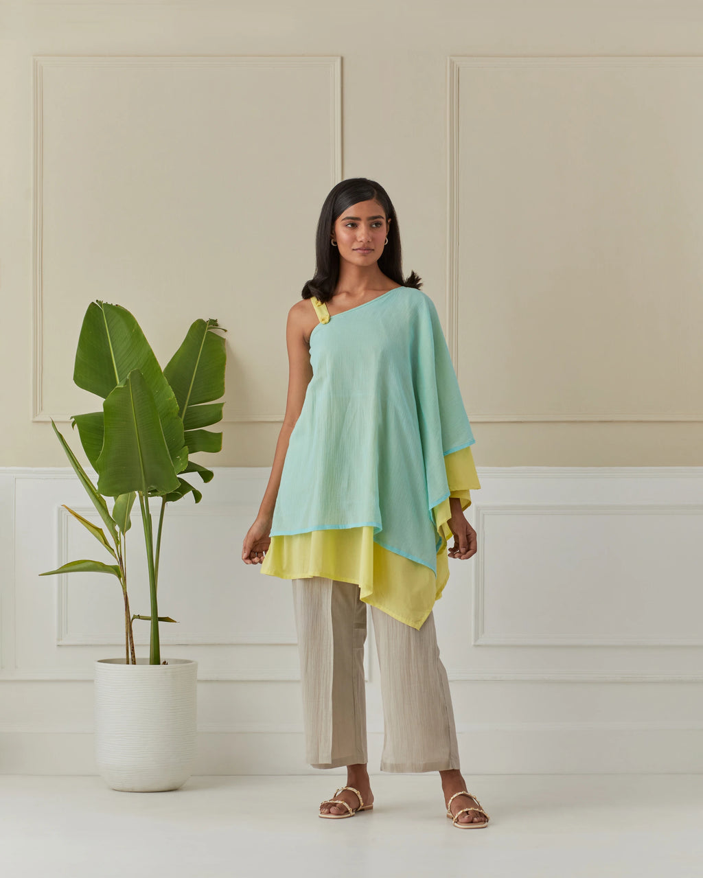 Aqua And Lime Layered Off Shoulder Cord Set Of 2