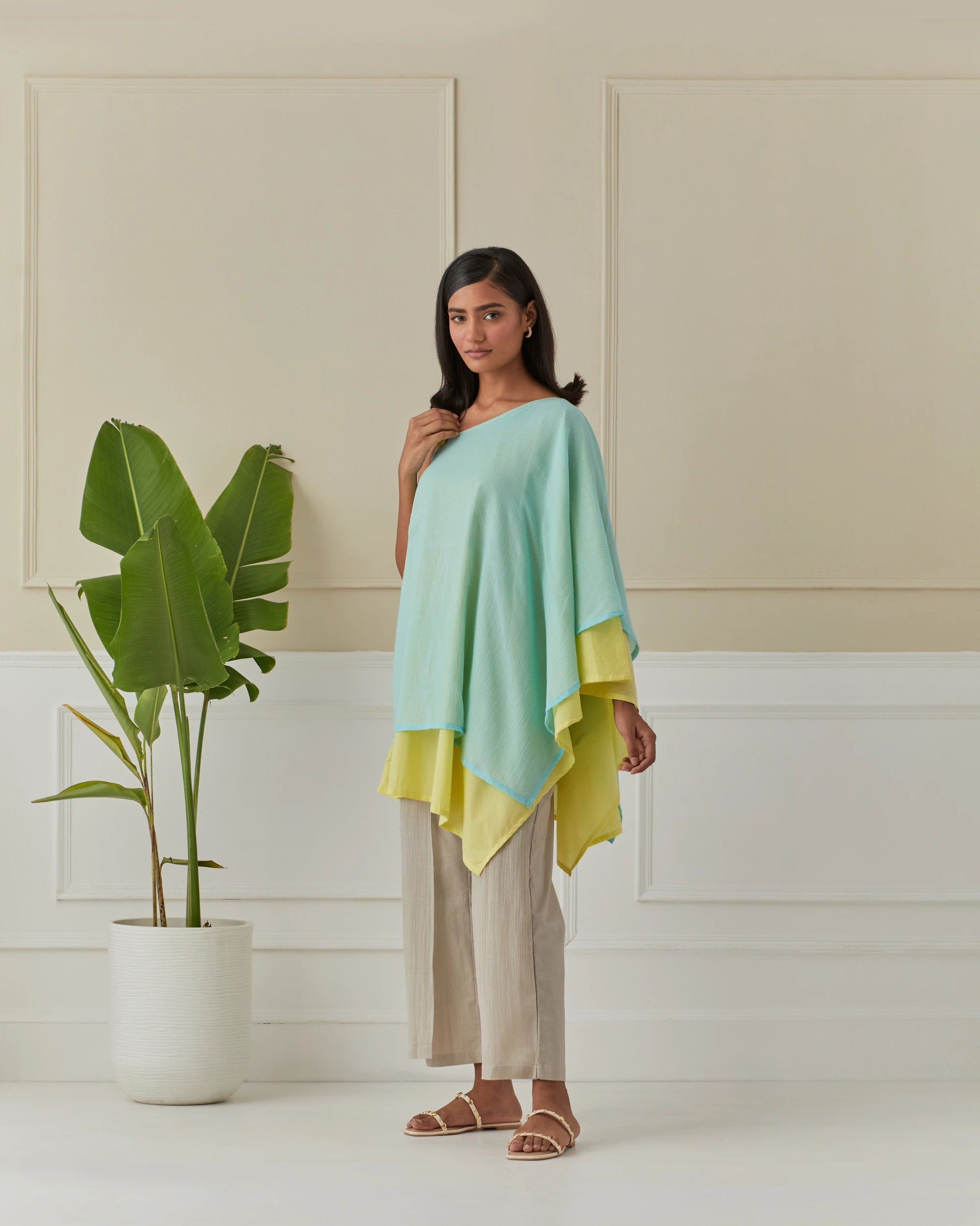 Aqua And Lime Layered Off Shoulder Cord Set Of 2