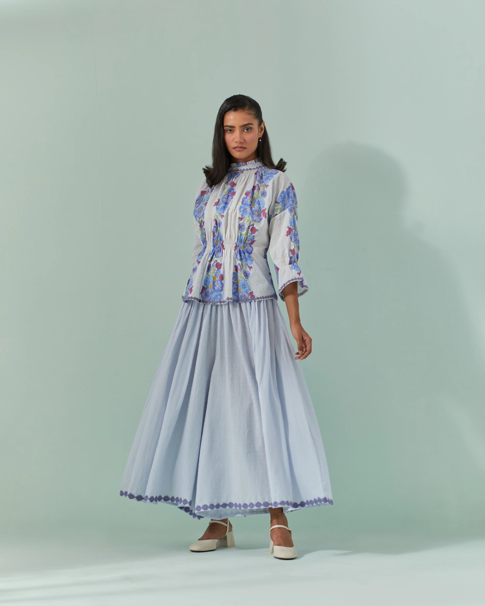 Cornflower Samod Bagh, Daisy Peplum And Culotte Coord Set
