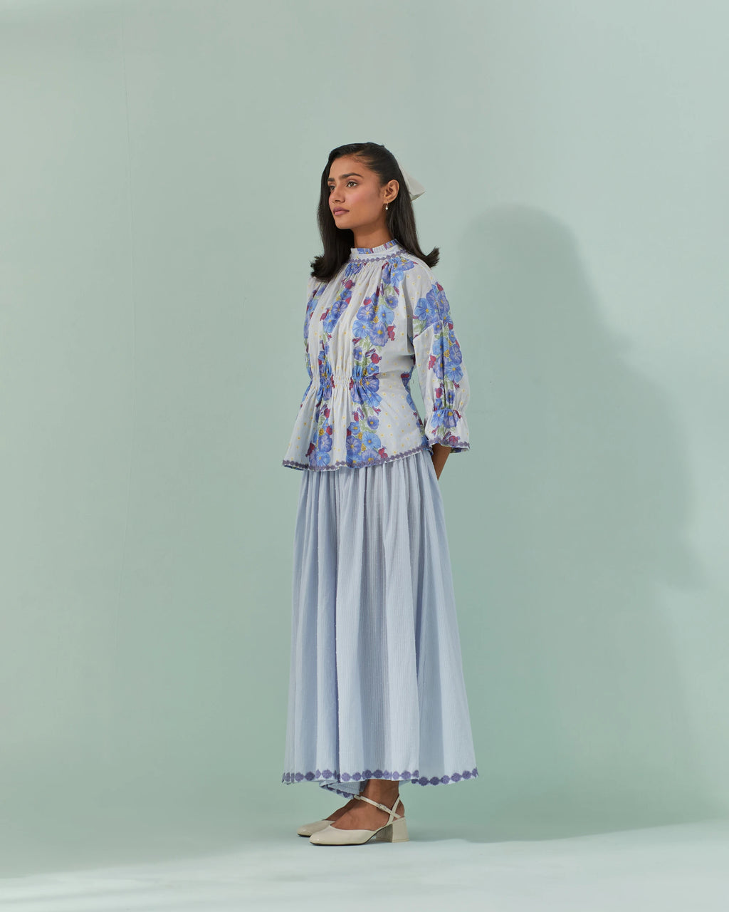 Cornflower Samod Bagh, Daisy Peplum And Culotte Coord Set