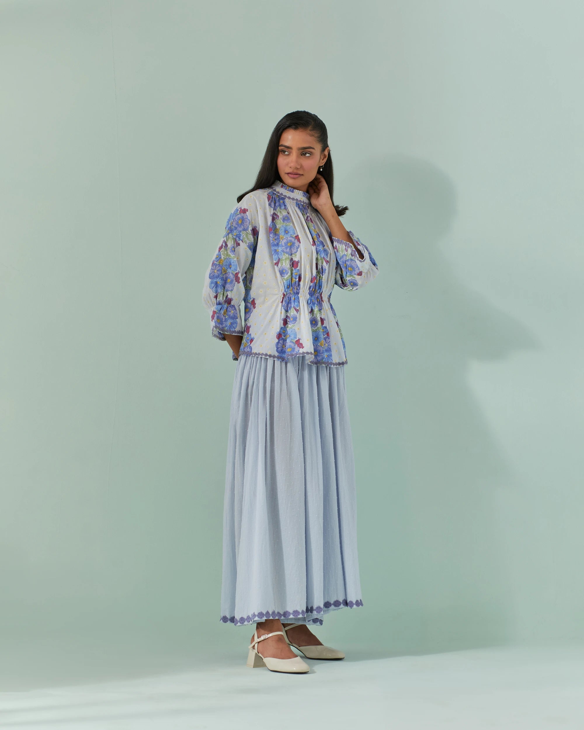 Cornflower Samod Bagh, Daisy Peplum And Culotte Coord Set
