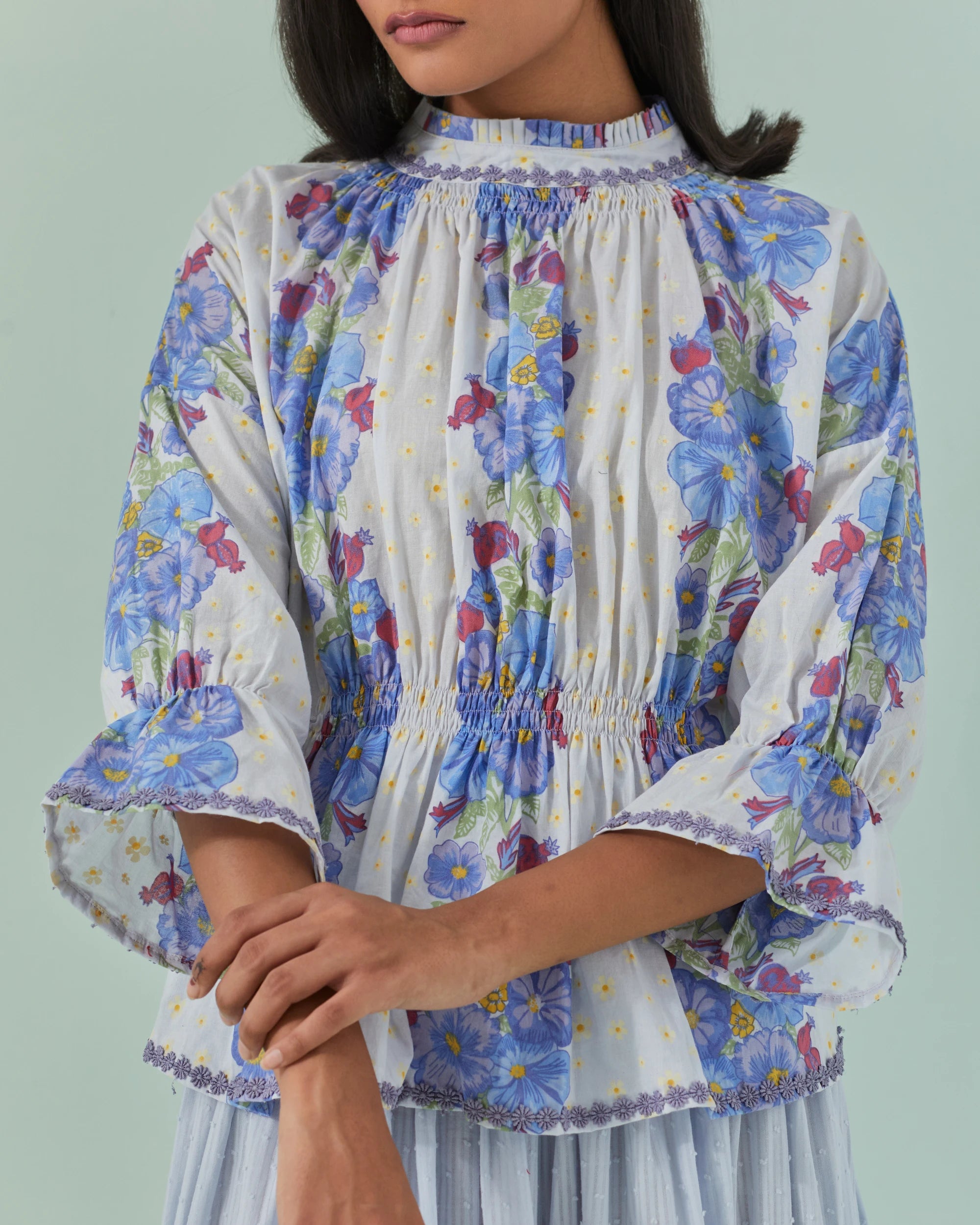 Cornflower Samod Bagh, Daisy Peplum And Culotte Coord Set
