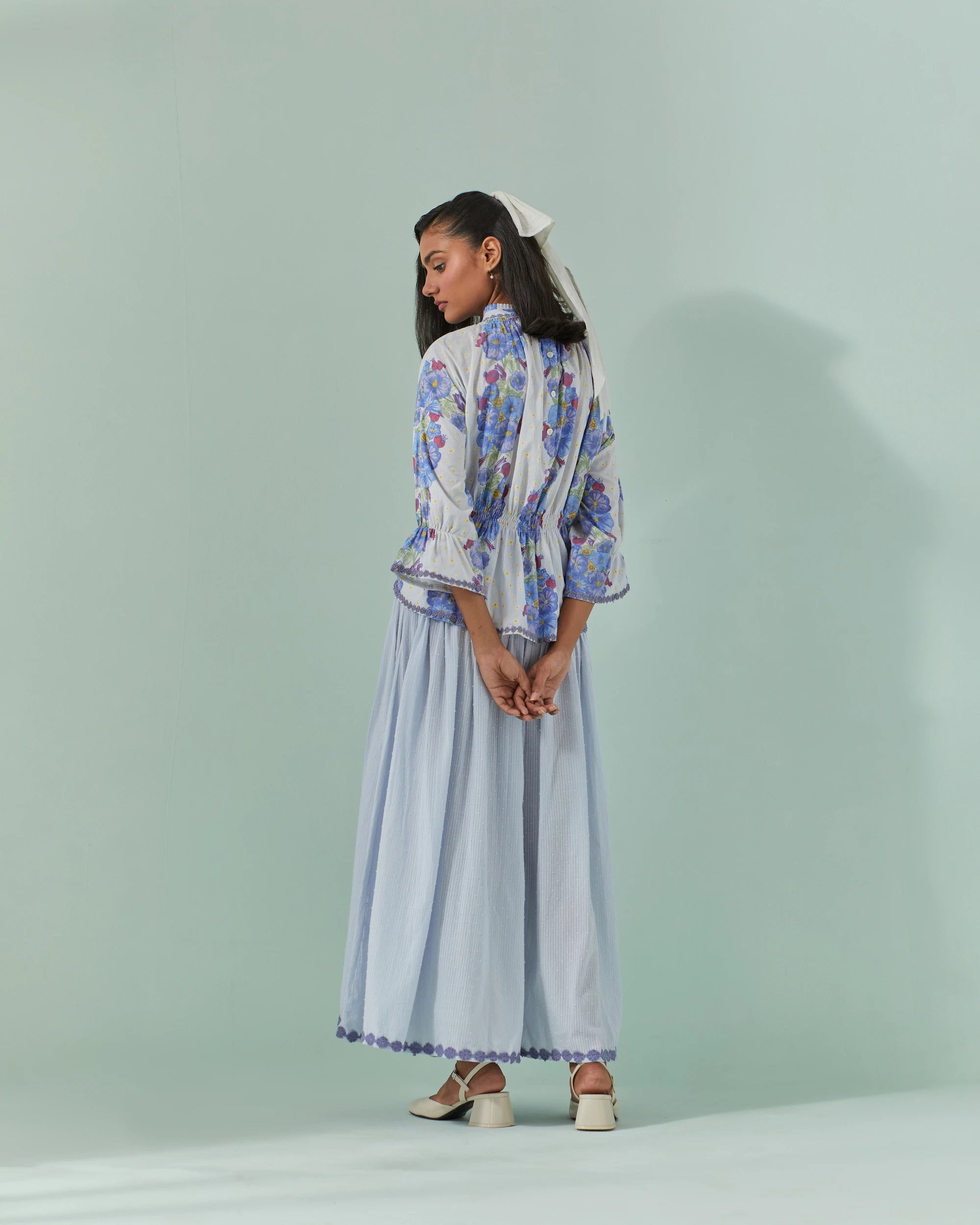 Cornflower Samod Bagh, Daisy Peplum And Culotte Coord Set