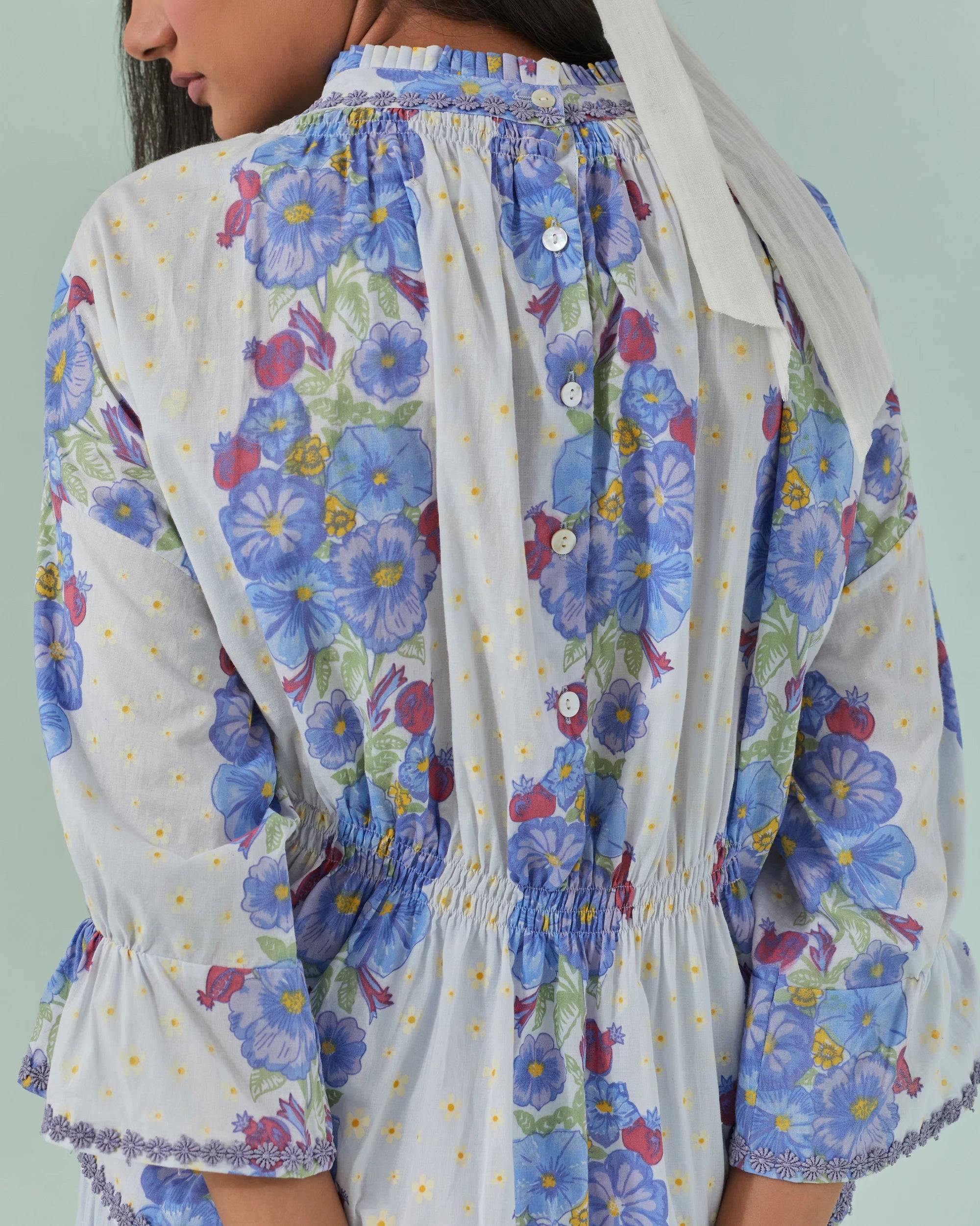 Cornflower Samod Bagh, Daisy Peplum And Culotte Coord Set