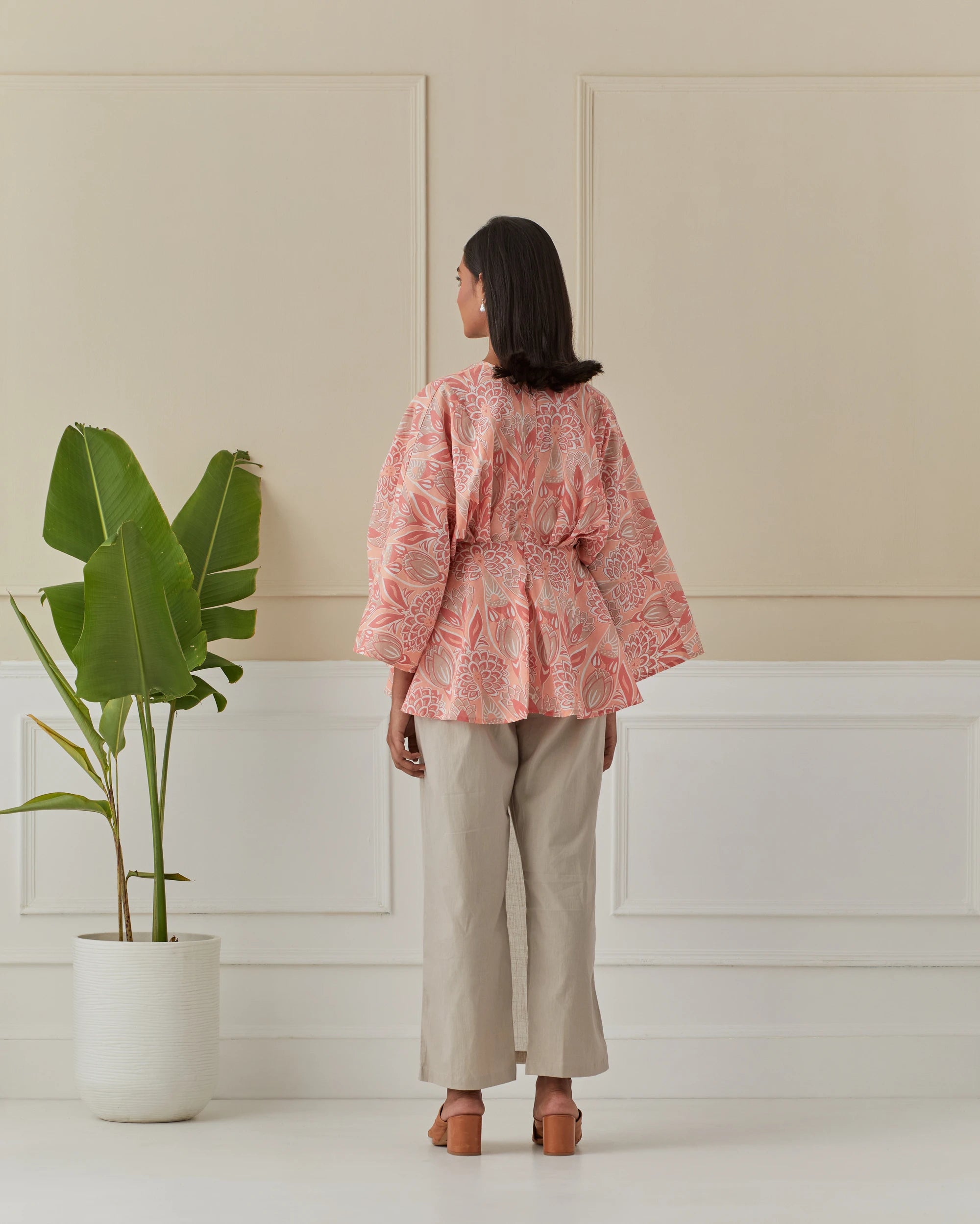 Coral, Dancing Peacock Raglan Sleeve Top