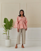 Coral, Dancing Peacock Raglan Sleeve Top
