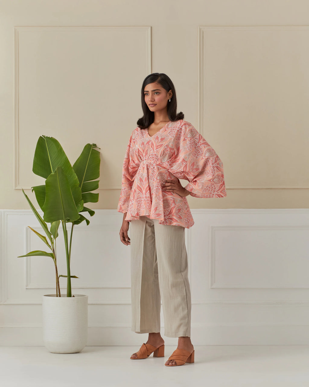 Coral, Dancing Peacock Raglan Sleeve Top