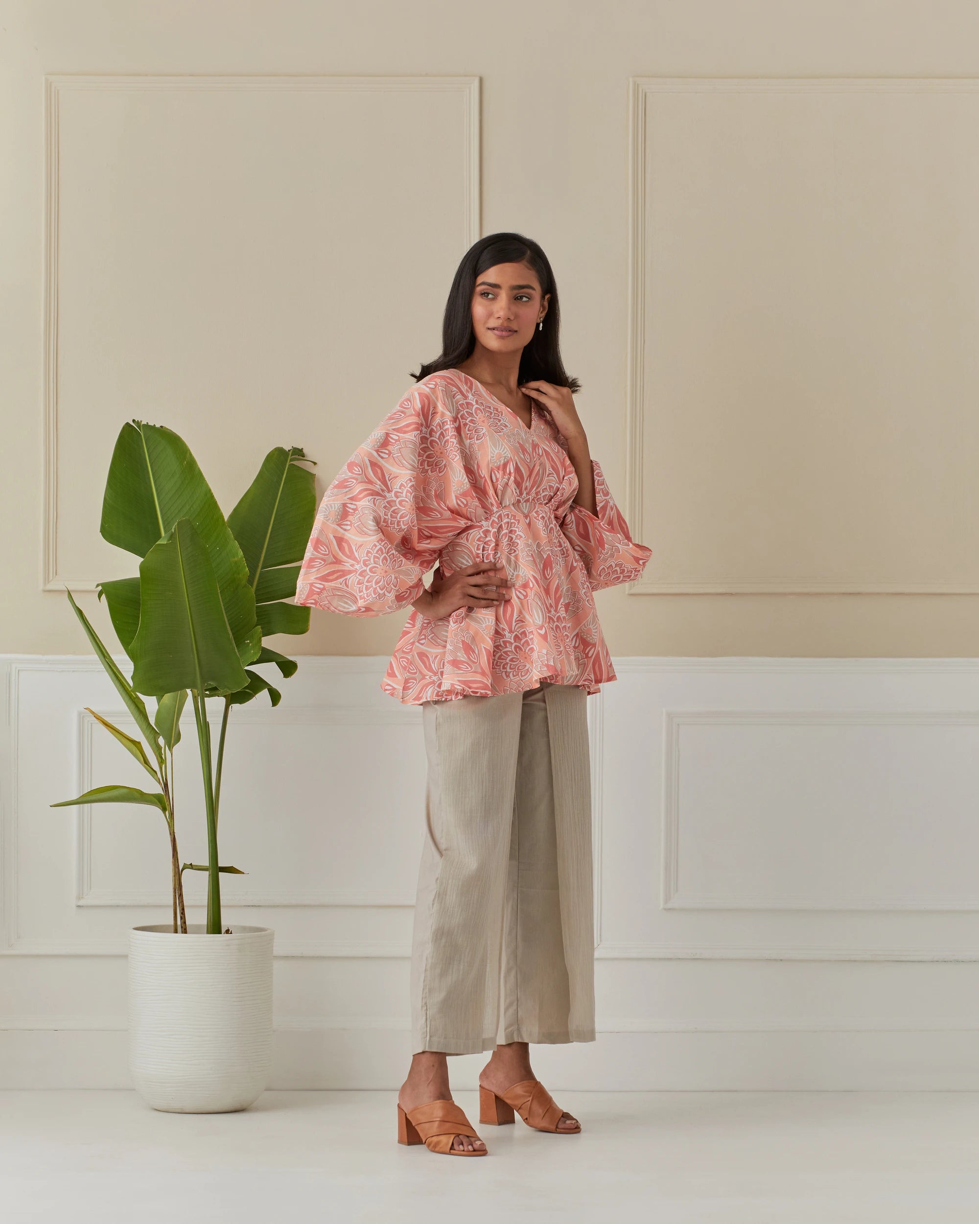 Coral, Dancing Peacock Raglan Sleeve Top