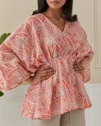 Coral, Dancing Peacock Raglan Sleeve Top