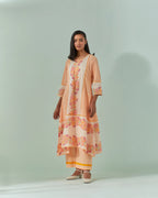 Peach Fuzz And Saffron Samod Bagh, Pintuck Kurta Set