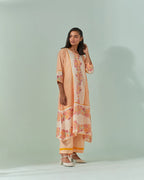 Peach Fuzz And Saffron Samod Bagh, Pintuck Kurta Set