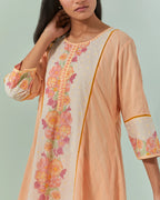 Peach Fuzz And Saffron Samod Bagh, Pintuck Kurta Set
