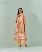 Peach Fuzz And Saffron Samod Bagh, Pintuck Kurta Set