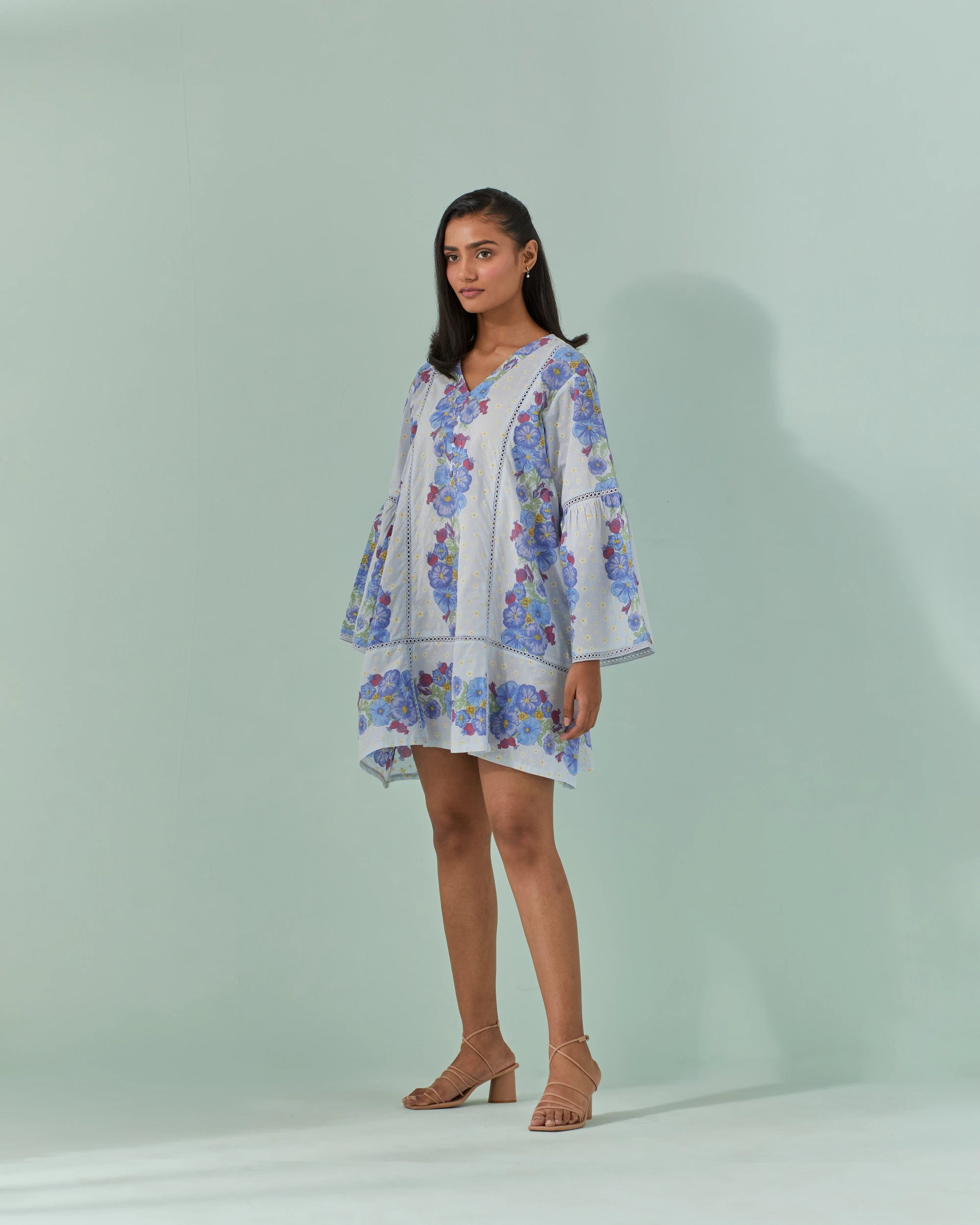 Cornflower Blues, Samod Bagh Printed Y Neck Tunic