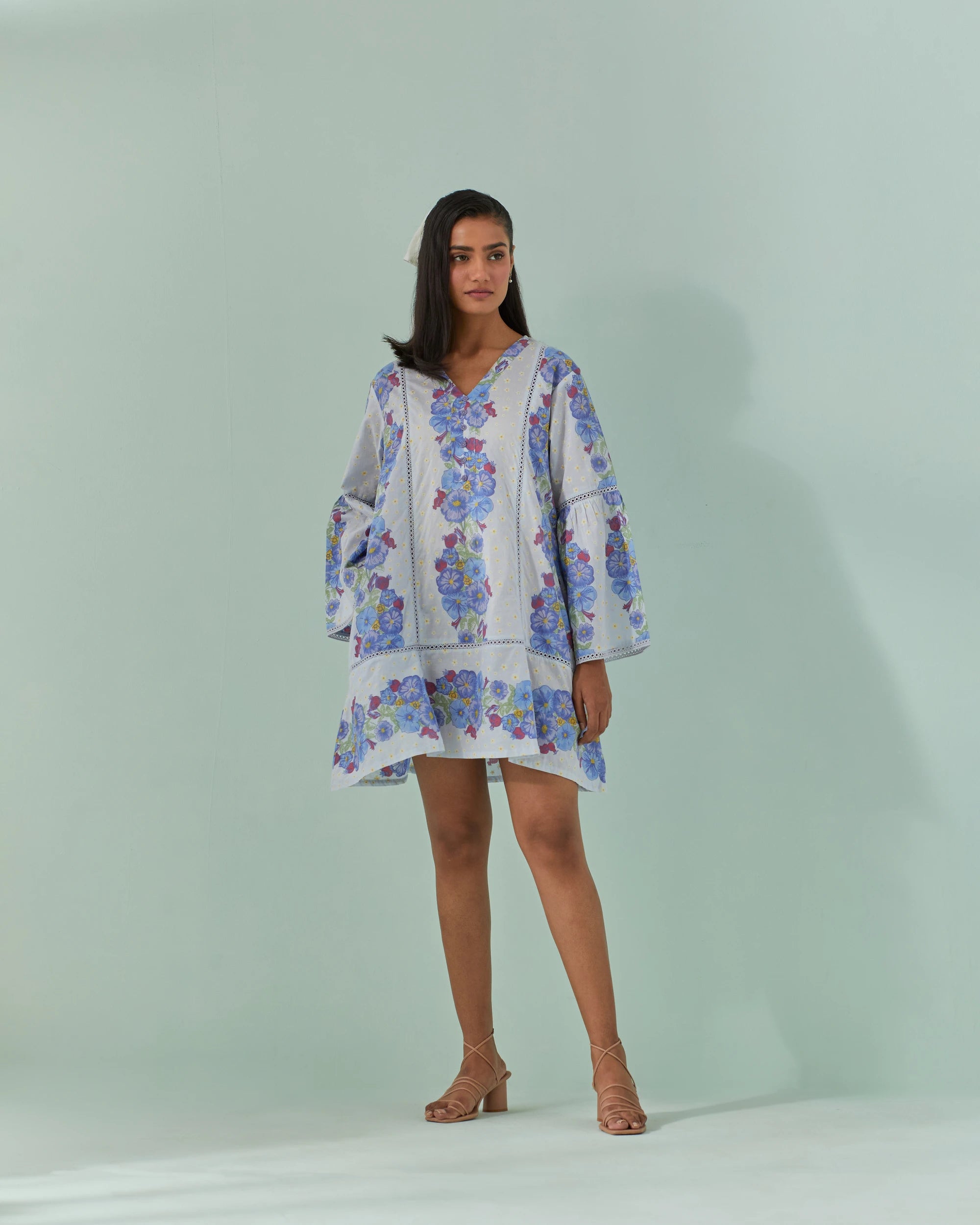 Cornflower Blues, Samod Bagh Printed Y Neck Tunic