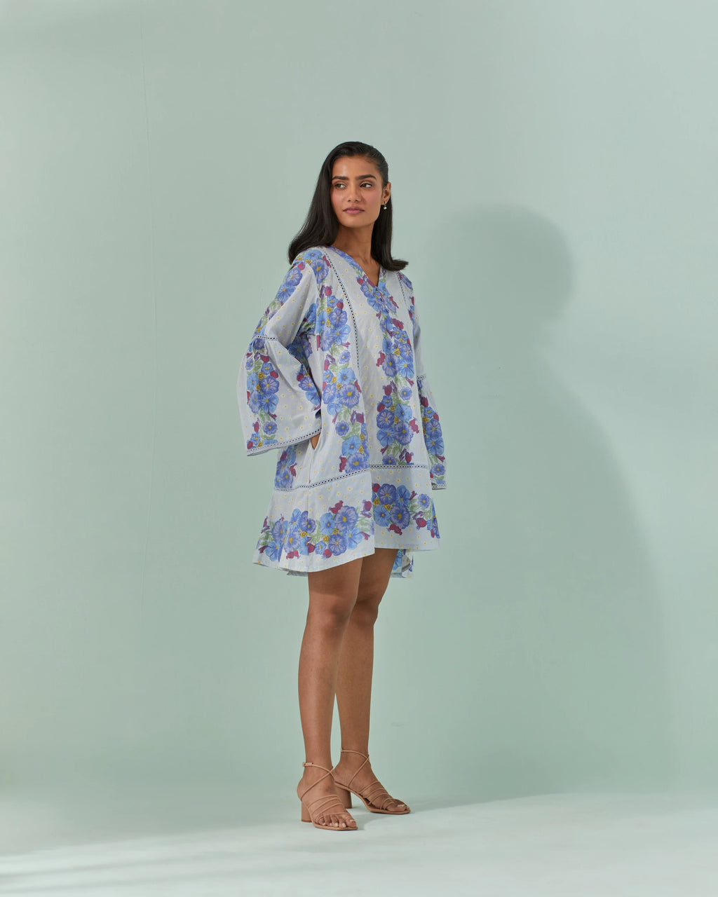 Cornflower Blues, Samod Bagh Printed Y Neck Tunic