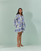 Cornflower Blues, Samod Bagh Printed Y Neck Tunic
