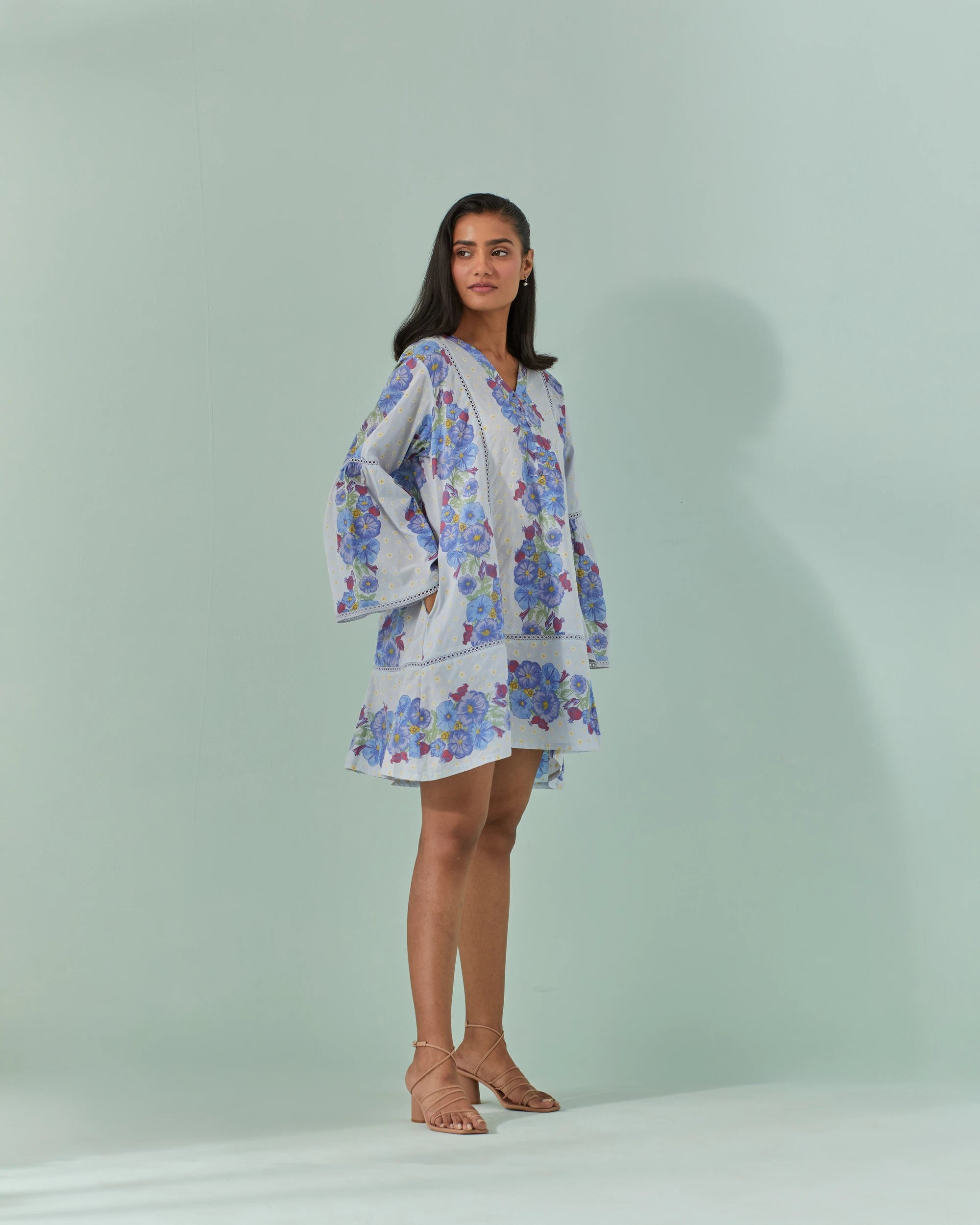 Cornflower Blues, Samod Bagh Printed Y Neck Tunic