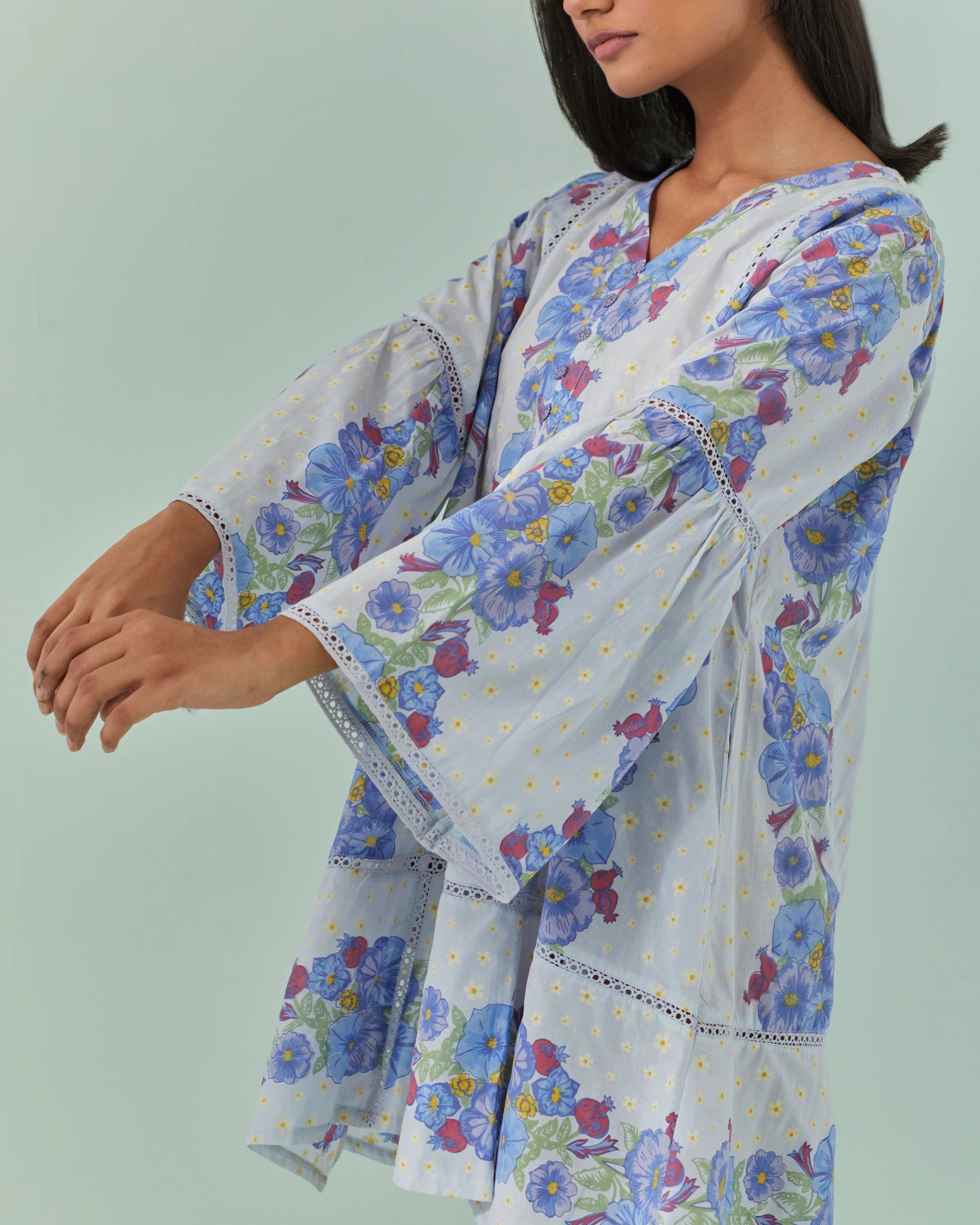 Cornflower Blues, Samod Bagh Printed Y Neck Tunic