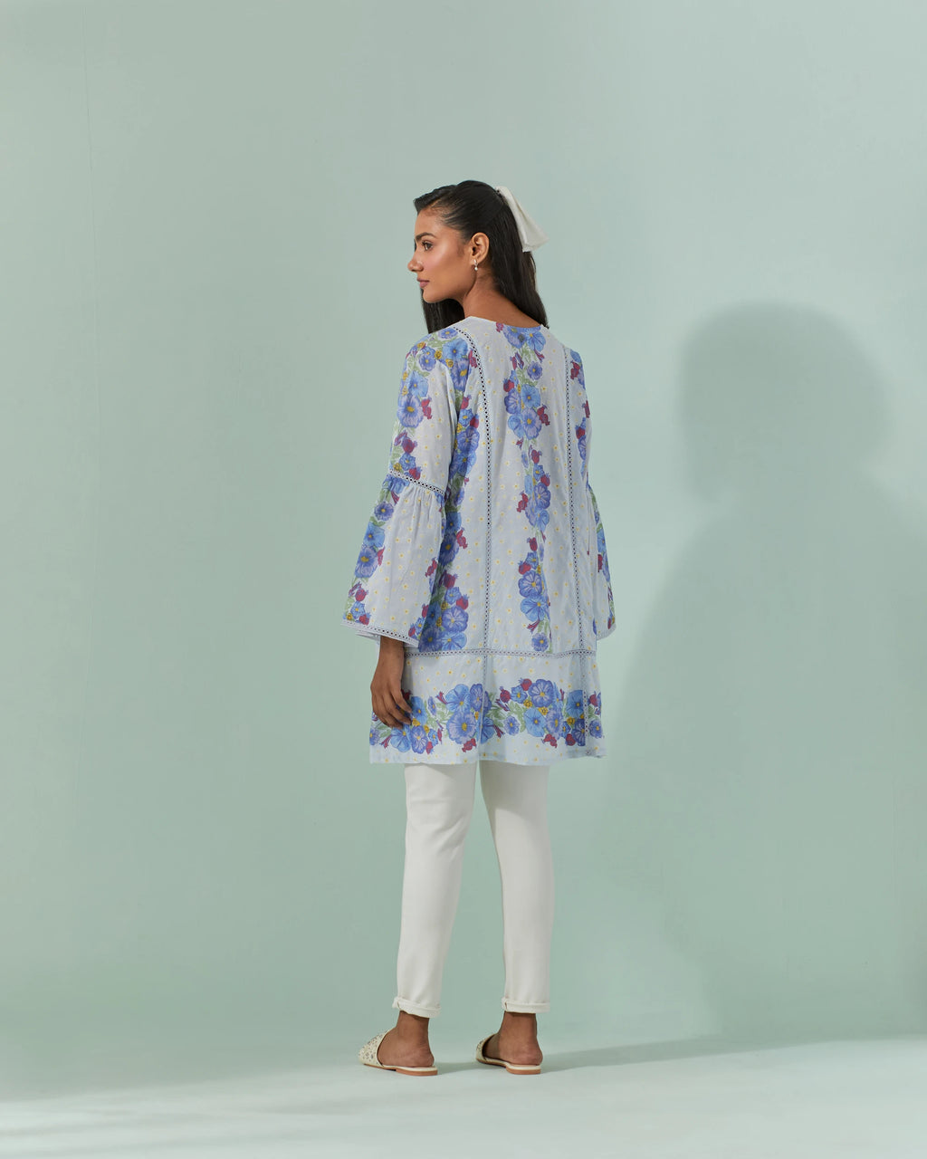 Cornflower Blues, Samod Bagh Printed Y Neck Tunic