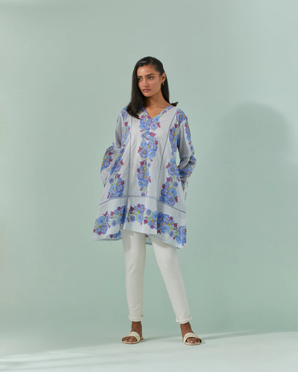Cornflower Blues, Samod Bagh Printed Y Neck Tunic