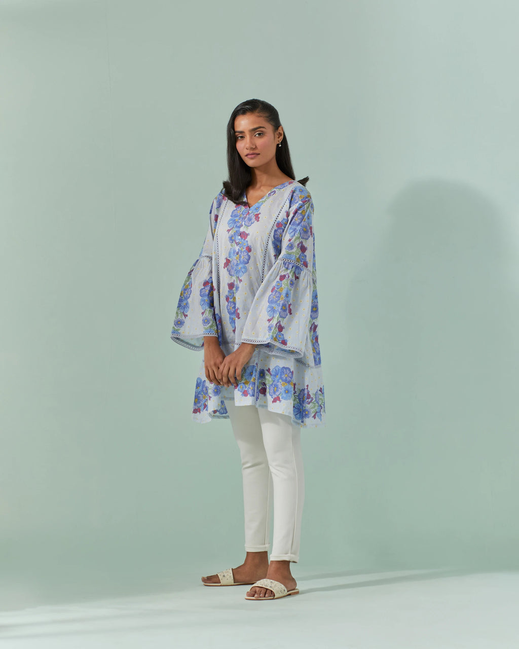 Cornflower Blues, Samod Bagh Printed Y Neck Tunic