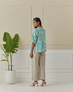 Aqua And Lime Dancing Peacock Yoke Top