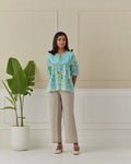 Aqua And Lime Dancing Peacock Yoke Top