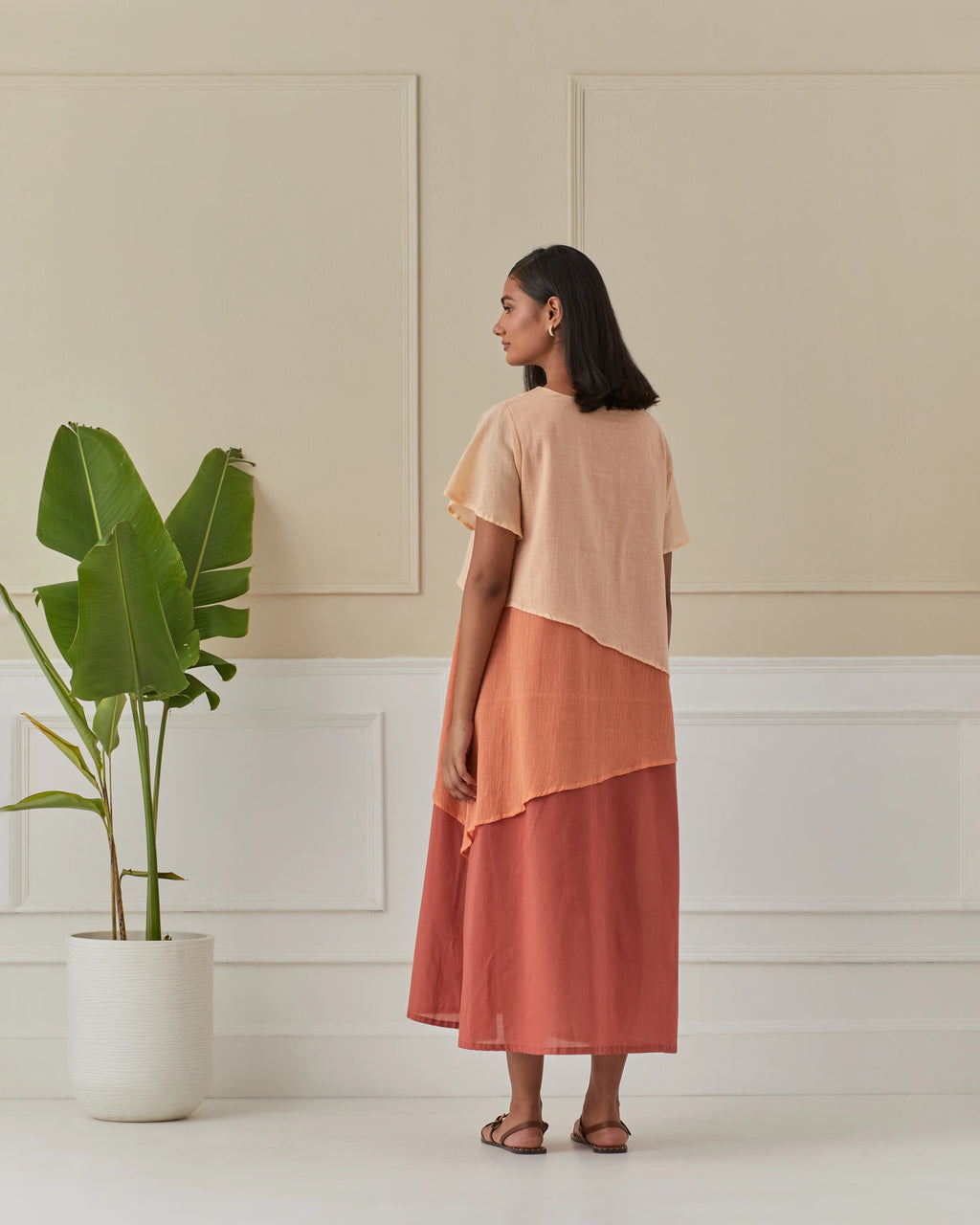 Apricot And Peach 3 Layered Mulmul Dress