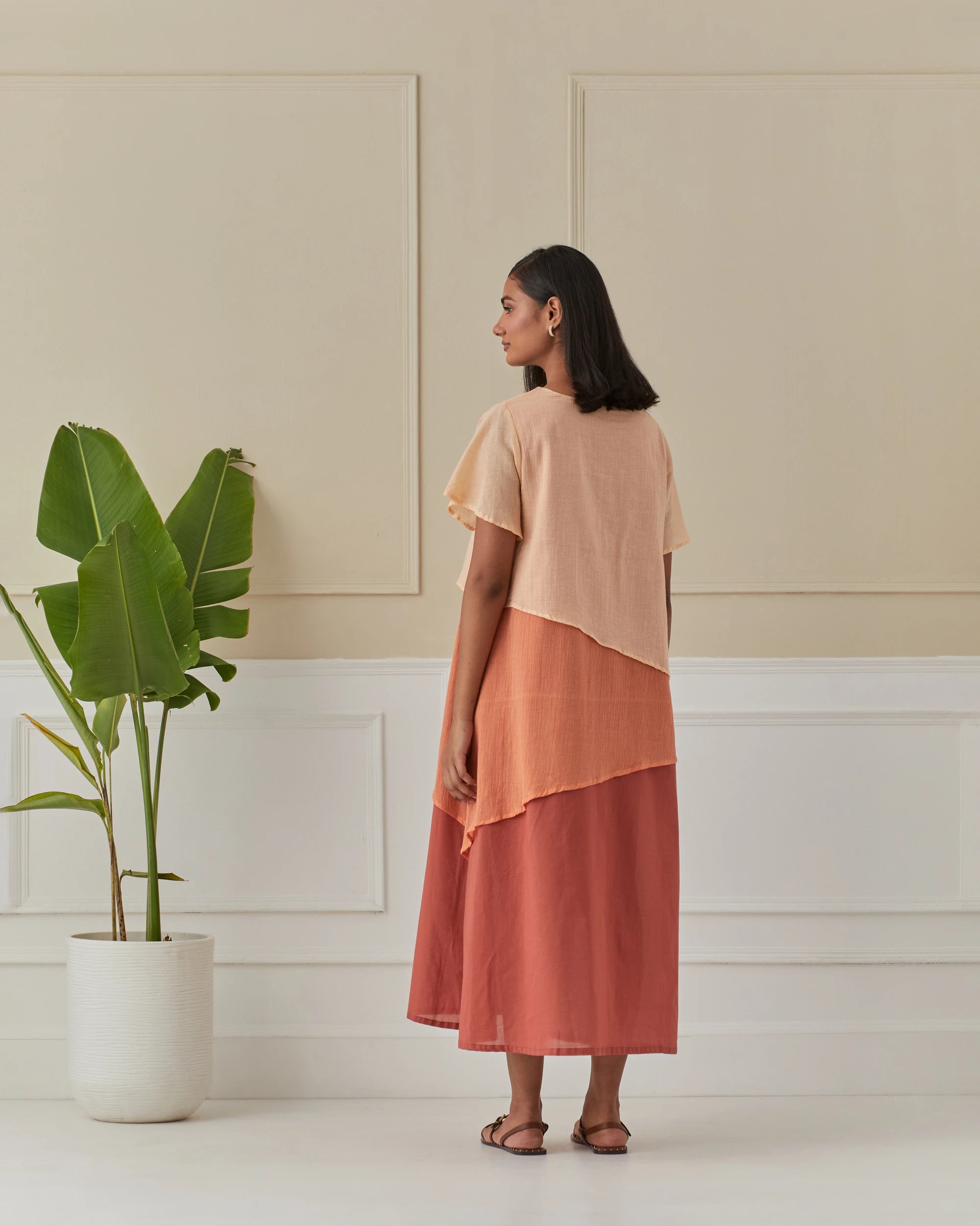 Apricot And Peach 3 Layered Mulmul Dress