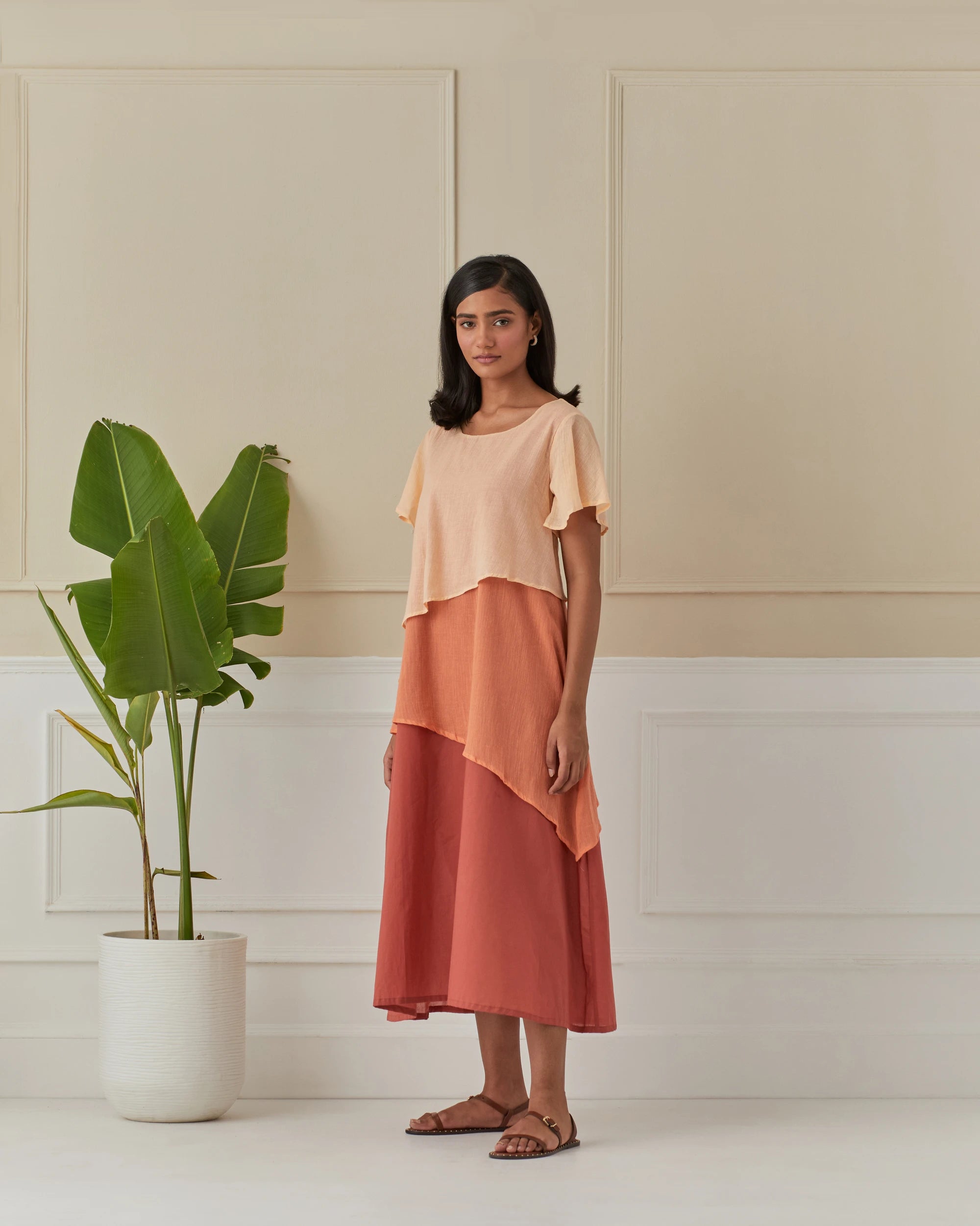 Apricot And Peach 3 Layered Mulmul Dress