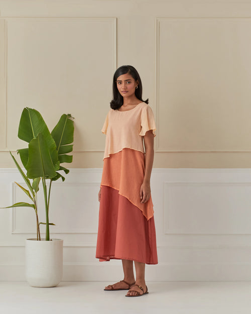 Apricot And Peach 3 Layered Mulmul Dress