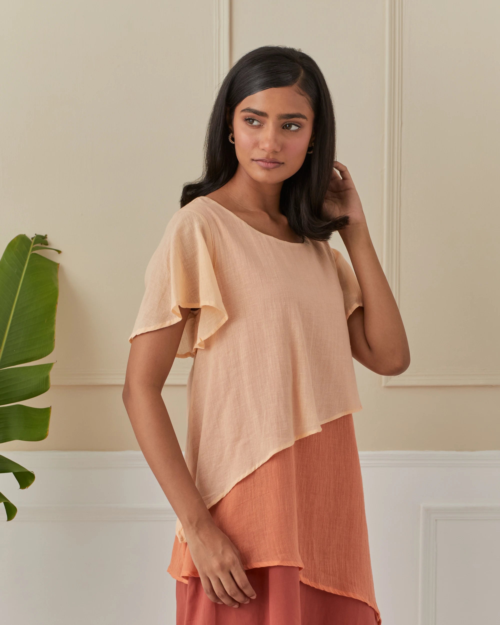 Apricot And Peach 3 Layered Mulmul Dress