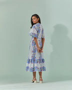 Cornflower Blues, Samod Bagh Long Pleated Yoke, Frill Dress
