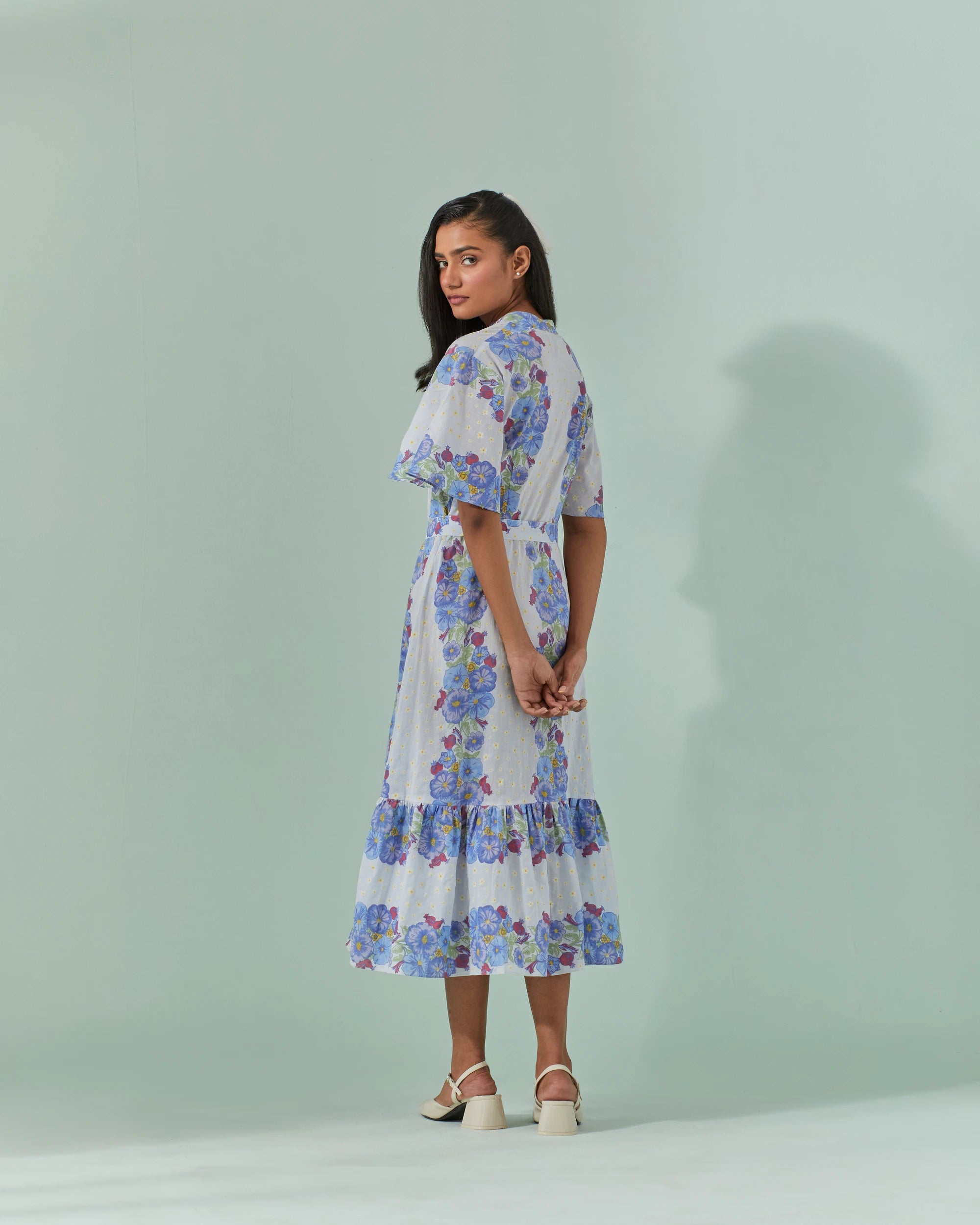 Cornflower Blues, Samod Bagh Long Pleated Yoke, Frill Dress