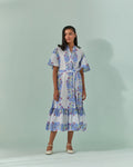 Cornflower Blues, Samod Bagh Long Pleated Yoke, Frill Dress