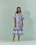 Cornflower Blues, Samod Bagh Long Pleated Yoke, Frill Dress