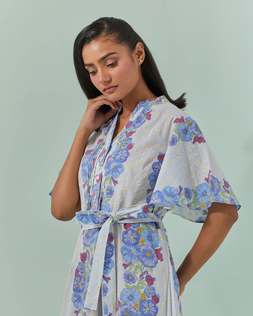 Cornflower Blues, Samod Bagh Long Pleated Yoke, Frill Dress